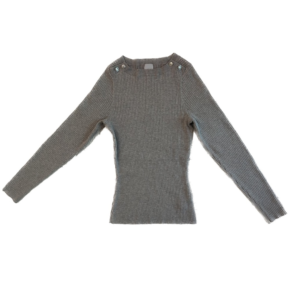 H&M Long-sleeve Rib Knitted Top with buttons